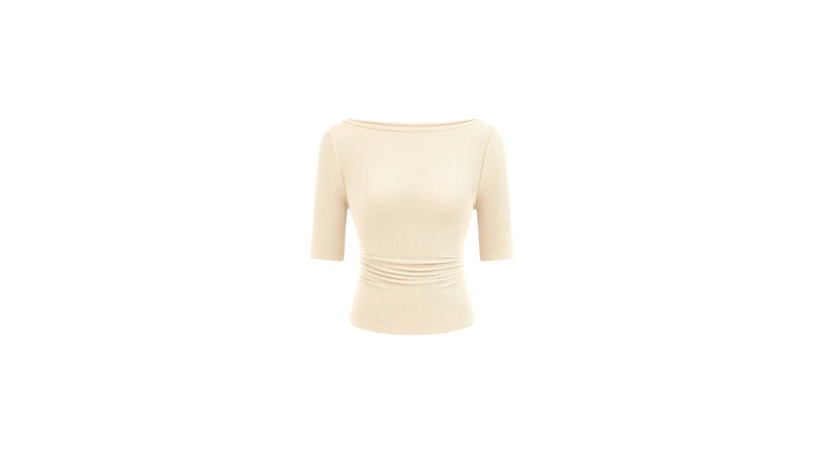 Prettygarden Womens Boat Neck Basic Short Sleeve Tops,beige,m
