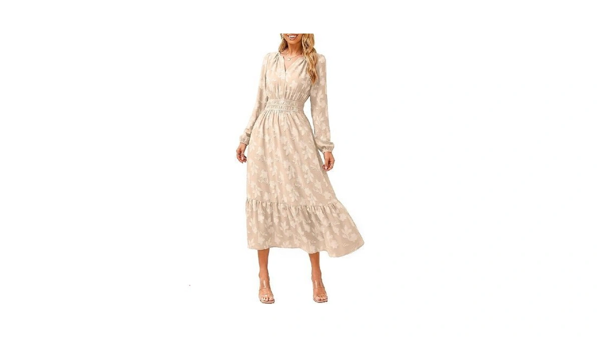 Simplee Women's Boho Floral Long Sleeve Maxi Dress Fall V