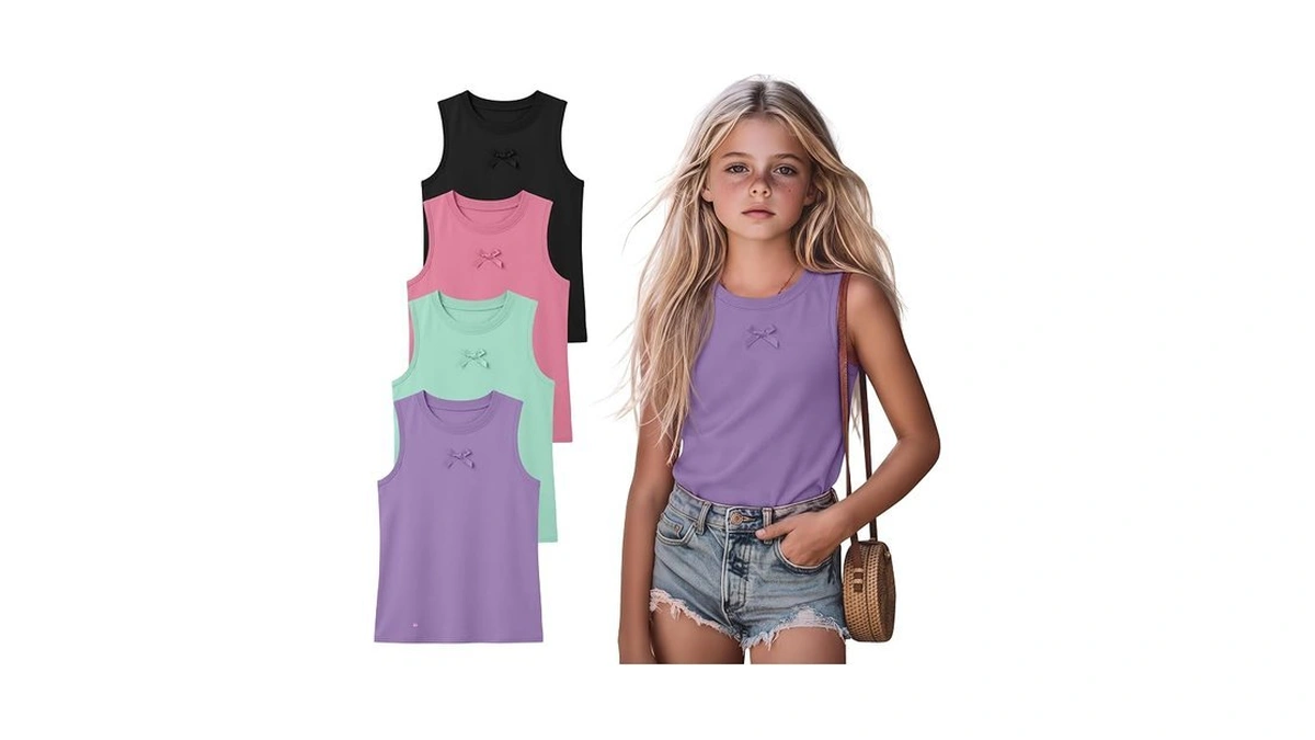 Mumucove 4 Pack Girls Crew Neck Tank Tops, 4-color Set,