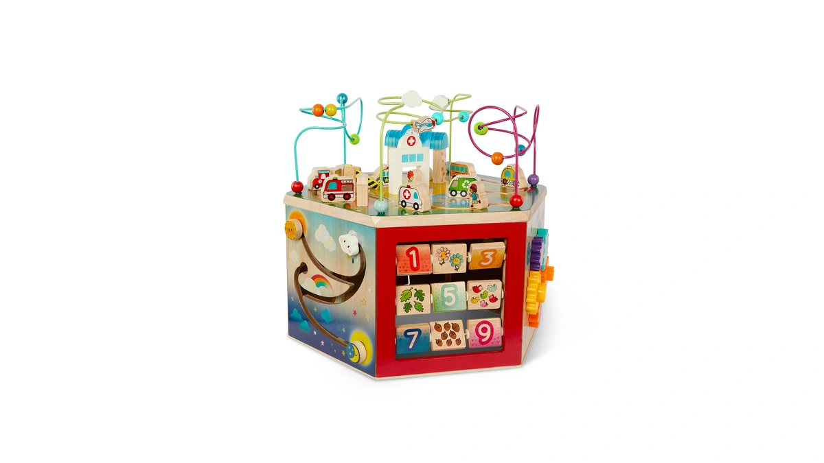 Battat Wooden Activity Cube, Curiocity 7-sided City Activity Toy, Wood