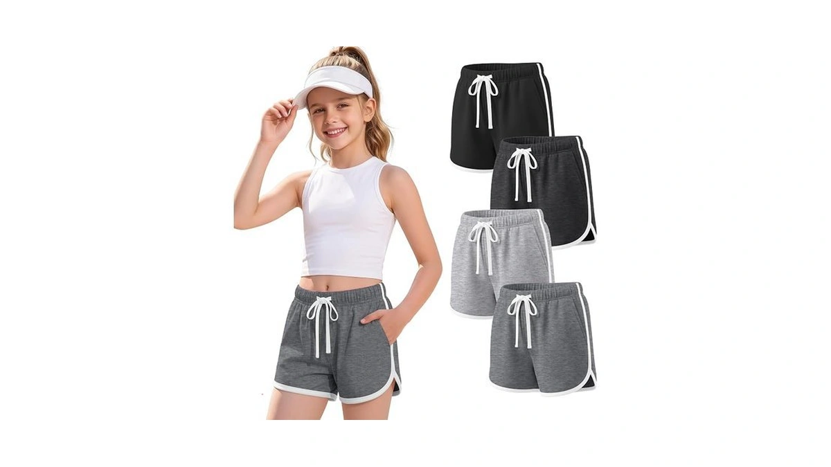 Halfchet 4 Pack Girls' Athletic Dolphin Shorts, 4-color Set, 5-6