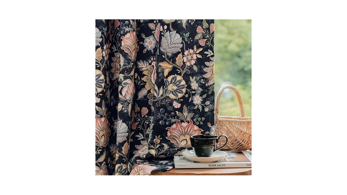 Fmfunctex Black Boho Blackout Floral Curtains, 52x72 Inches, 2 Panels