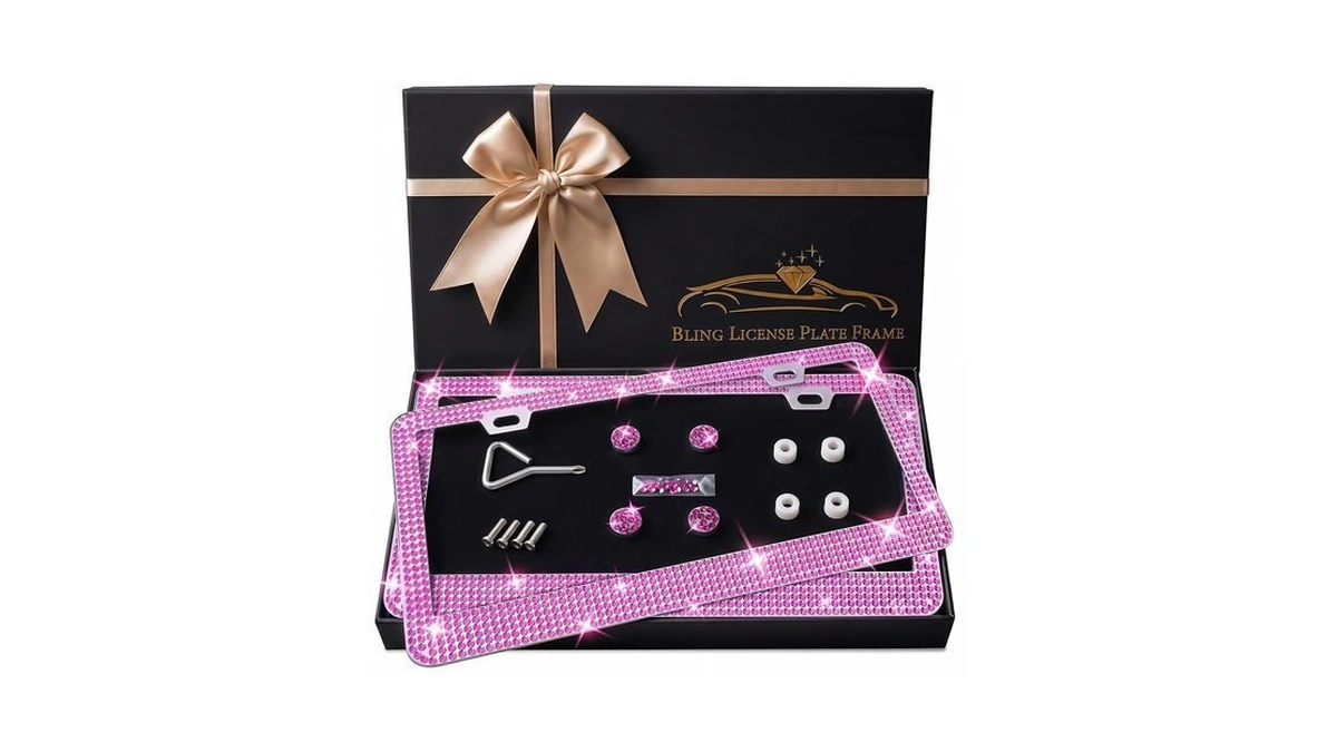 Bling License Plate Frames For Women, 2 Pack, Rhinestone (rose)