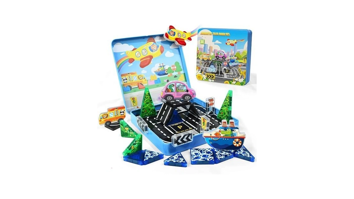 Magnetic Tiles For Kids – 40pcs Travel Toys With Car,