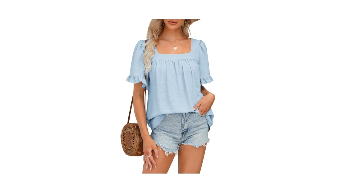 Bzb Womens Peplum Tops Summer Sqaure Neck Flowy Shirts Peasant