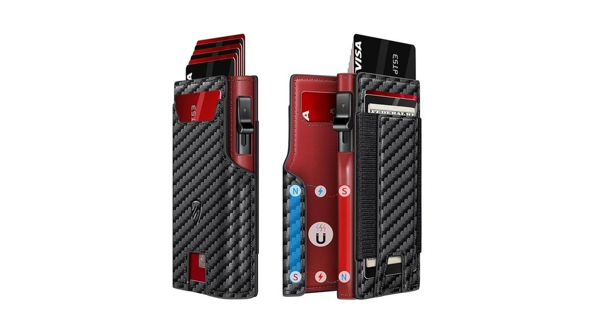 Runbox Wallet For Men, Rfid Blocking Pop-up Card Holder, Black+red