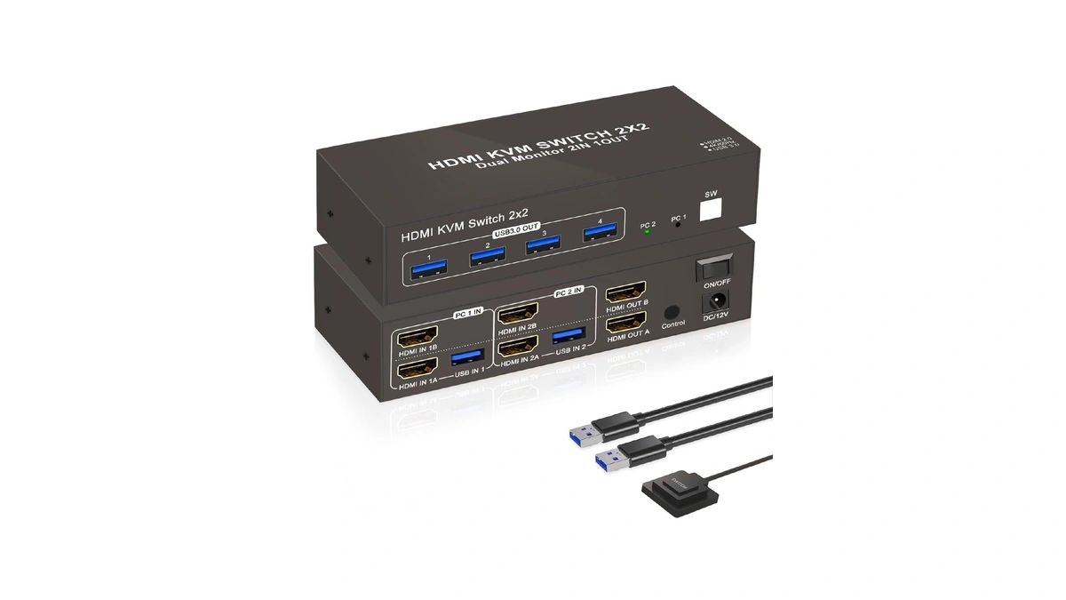 Dual Monitor Kvm Switch 2 Monitors 2 Desktop Computers, Hdmi