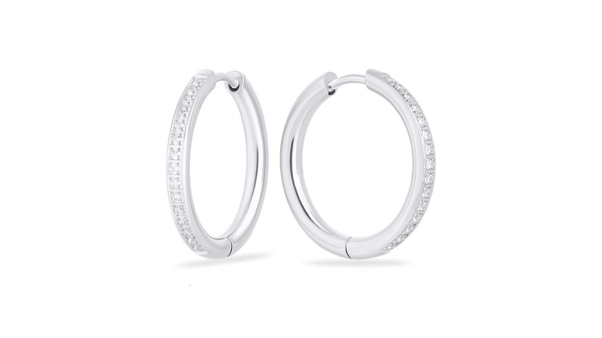 Mia Jewelry Pave Hoop Earrings | Stainless Steel Thin Hoop