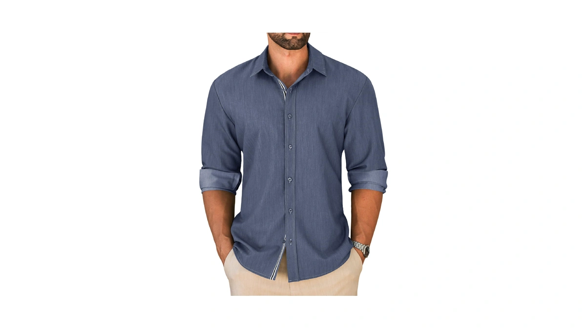 Letsee Men's Button Down Dress Shirt Long Sleeve Untucked Business