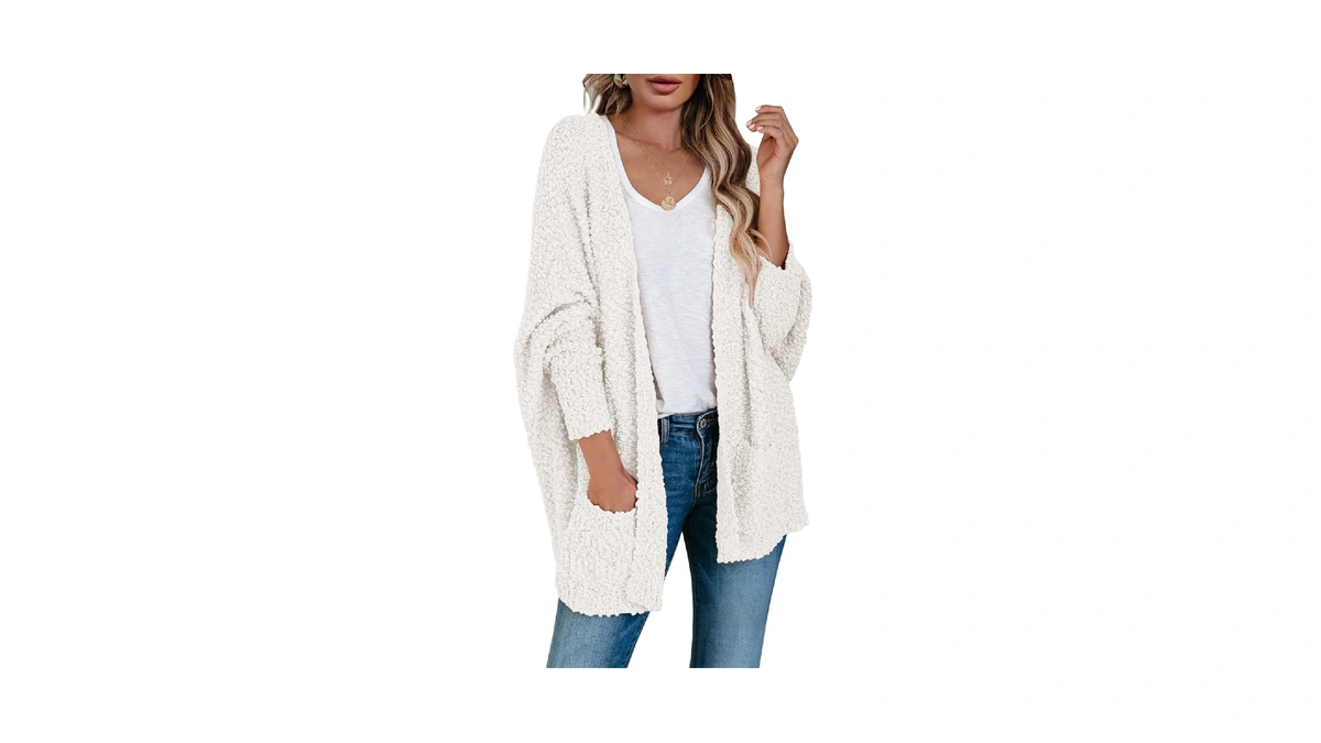 Saodimallsu Women's Chunky Popcorn Cardigan Oversized Open Front Boyfriend Batwing