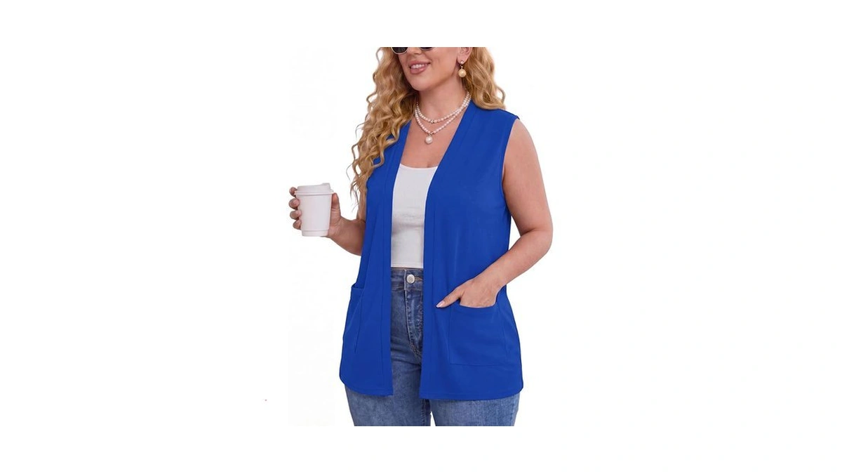 Tianzhu Sleeveless Sweater Tops For Women With Pockets, Royal Blue,
