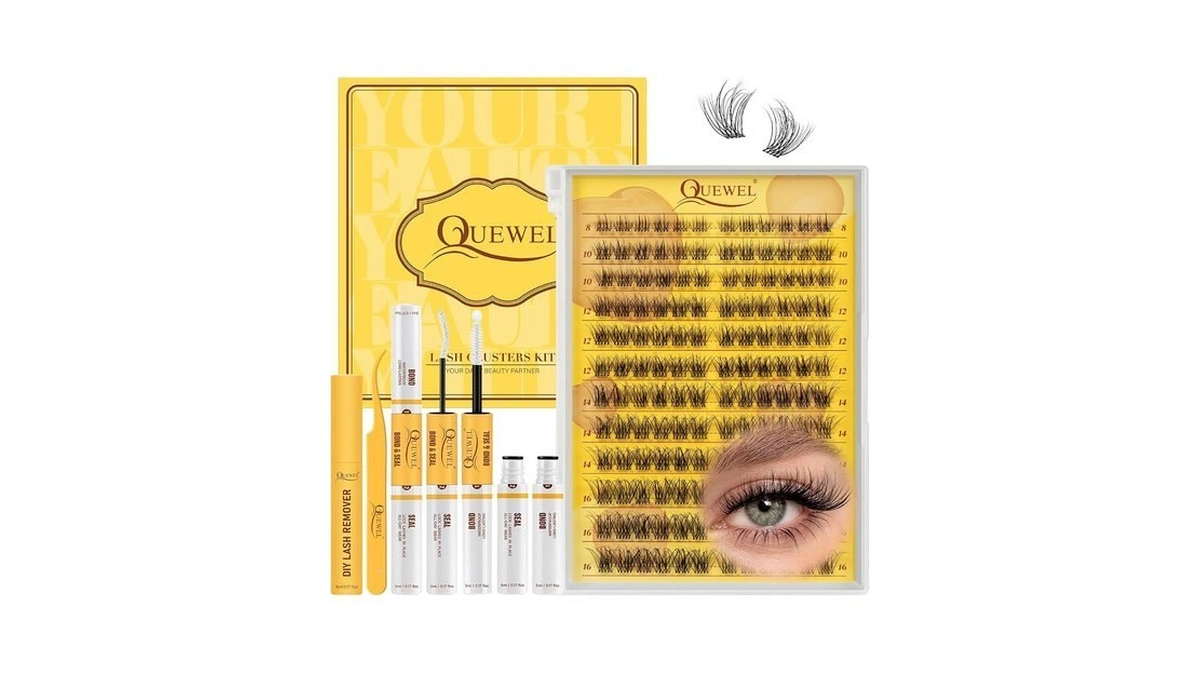 Quewel Lash Clusters Kit, Wispy Cluster Lashes 8-16mm Natural Clusters
