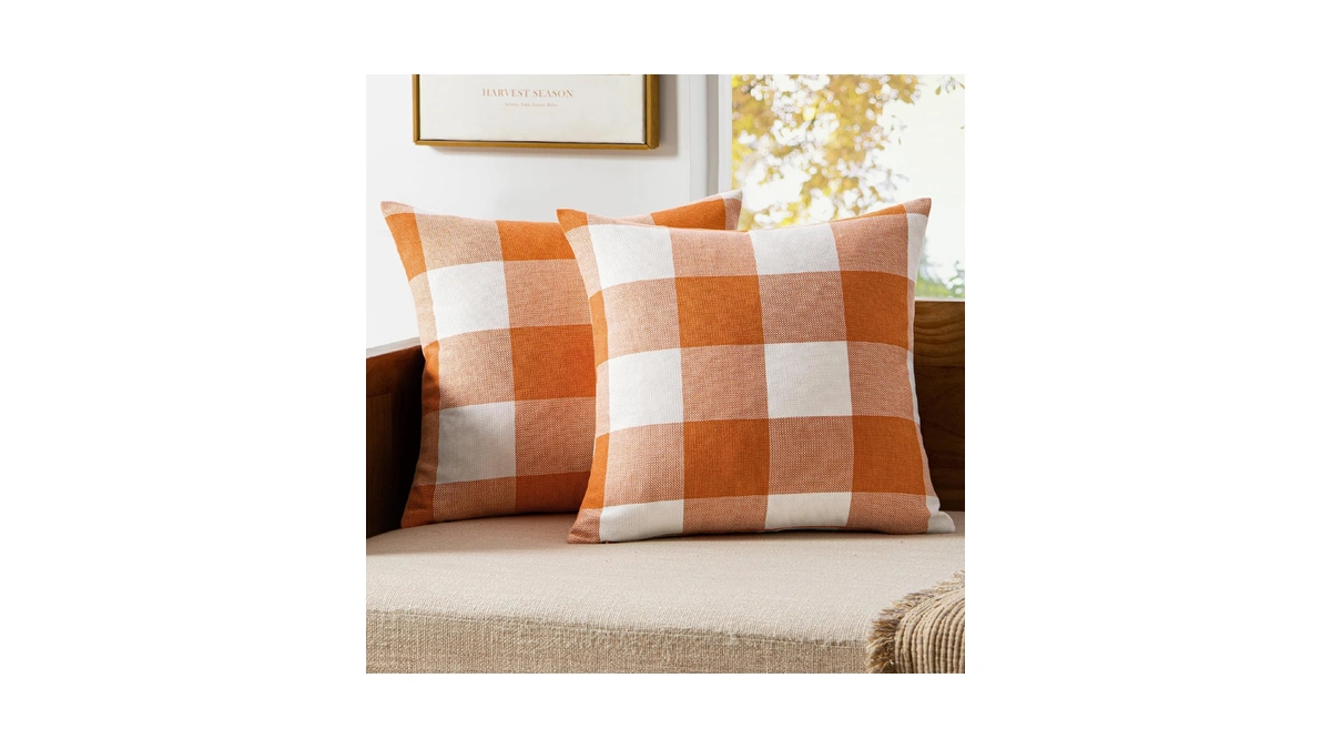 Miulee Fall Plaid Pillow Covers 18x18 Orange And White Pack