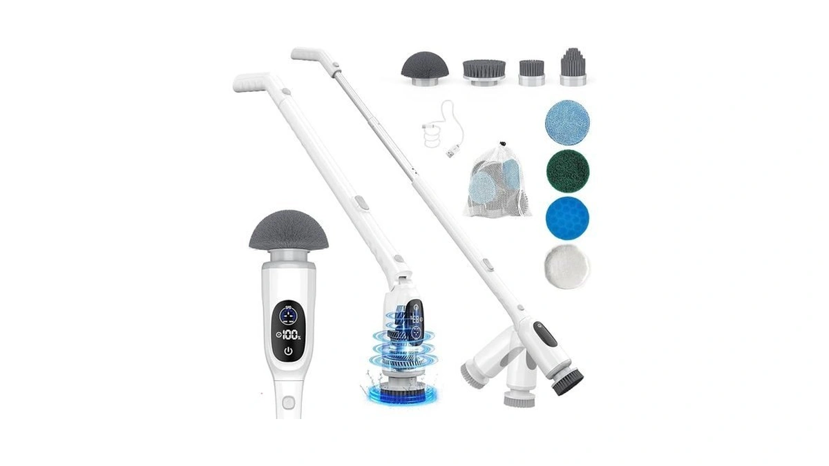 Electric Spin Scrubber, 200mins Runtime Bathroom Scrubber With 3-speed &