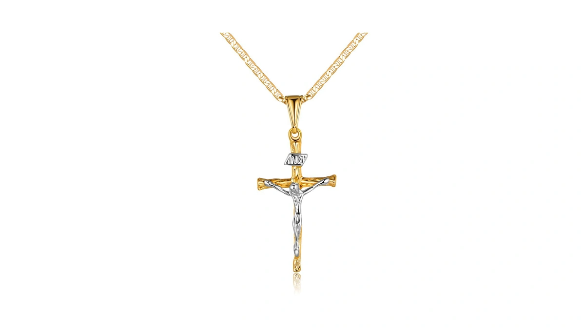 Barzel Cross Necklace For Women & Men 18k Gold Plated
