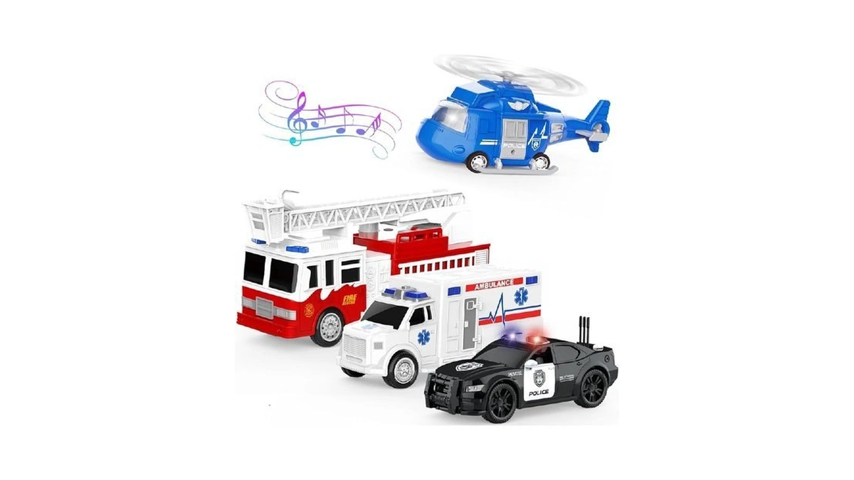 Covtoy 4 Pack Emergency Vehicles With Lights & Siren Sounds