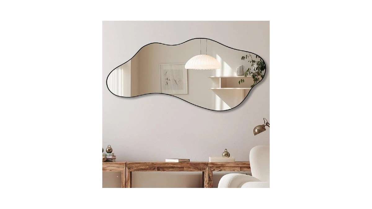 Daoyijiaju Irregular Frameless Mirror, 47.2"x21.6" Asymmetrical Aesthetic Wall Mirrors, Modern
