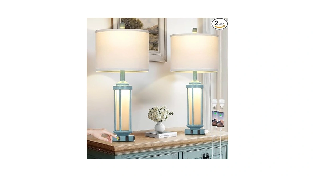 Lolikit 27" Tall Farmhouse Table Lamps For Living Room, Rustic