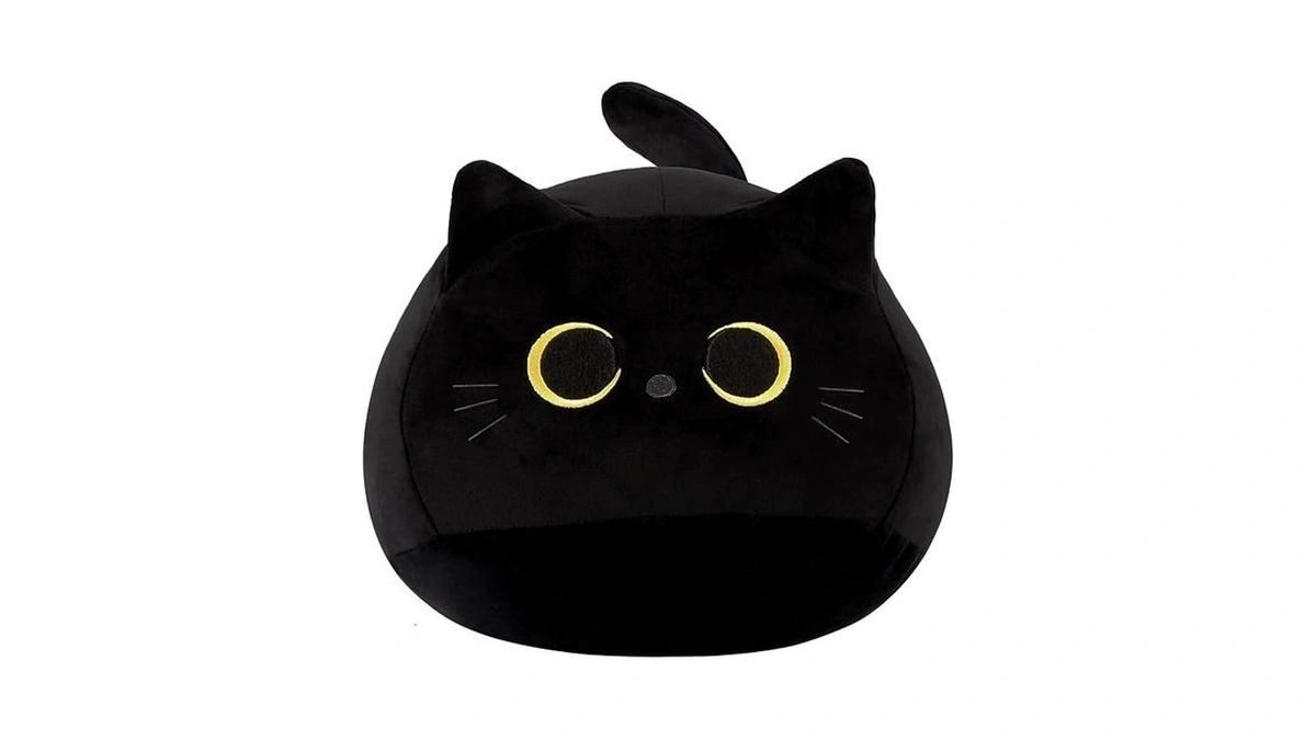 Kwqbwqf Black Cat Plush Stuffed Fat Cat Animal Plushies Pillow