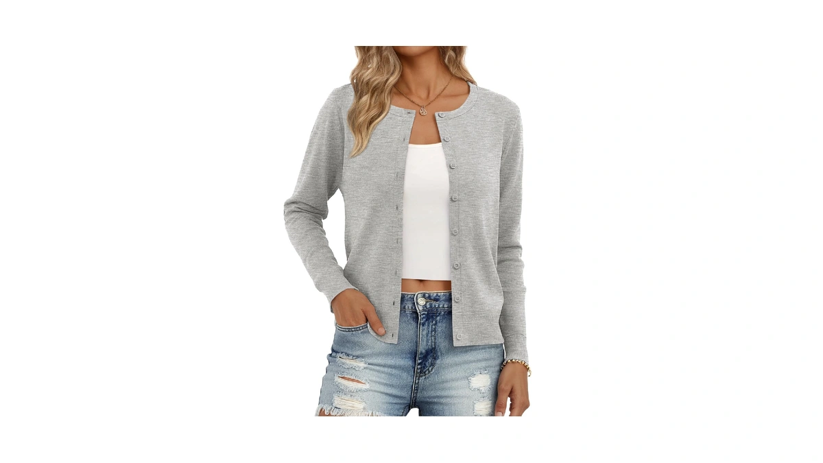 Trendy Queen Women's Lightweight Knit Cardigan Grey Melange Medium