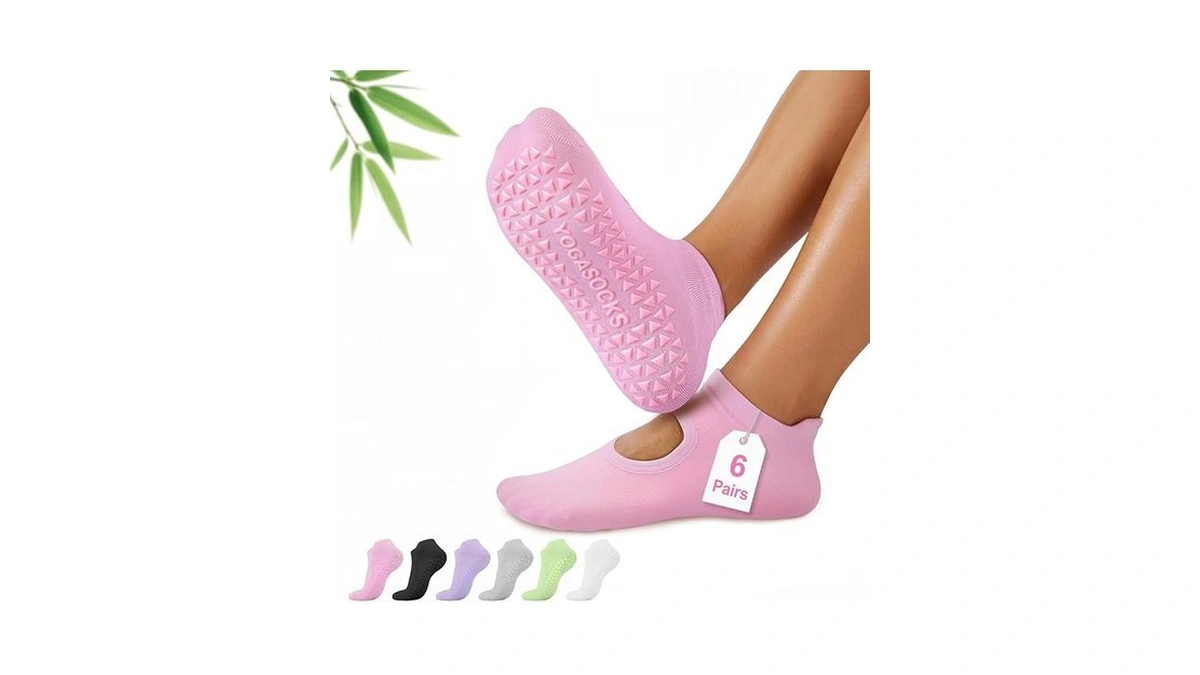 Allive Pilates Socks With Grips For Women, 6 Pairs Bamboo