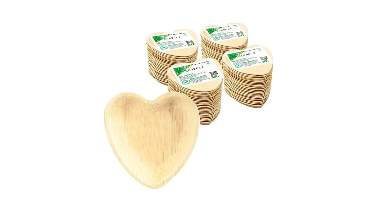 Ecodeco Palm Leaf Party Plates - 100 Small Heart 4-inch