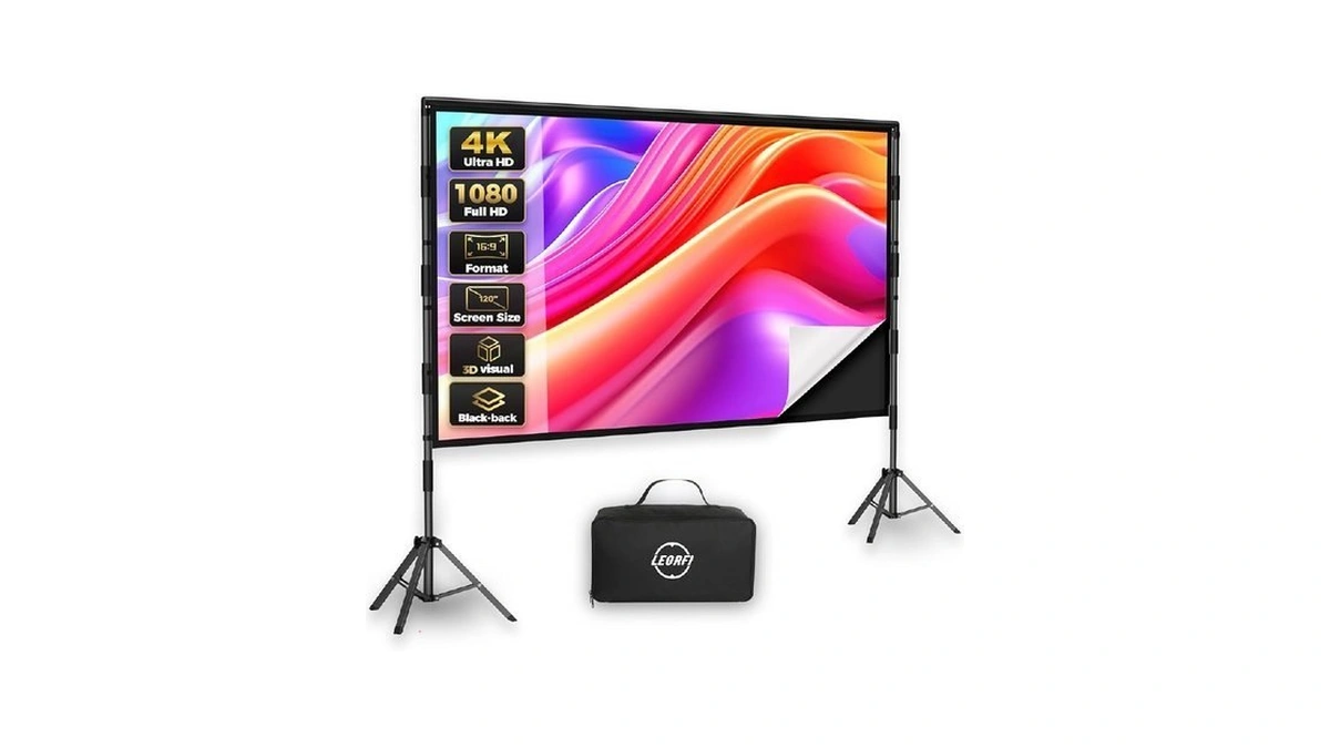 Outdoor Projector Screen With Stand: Leorfi 120 Inch Black Backing