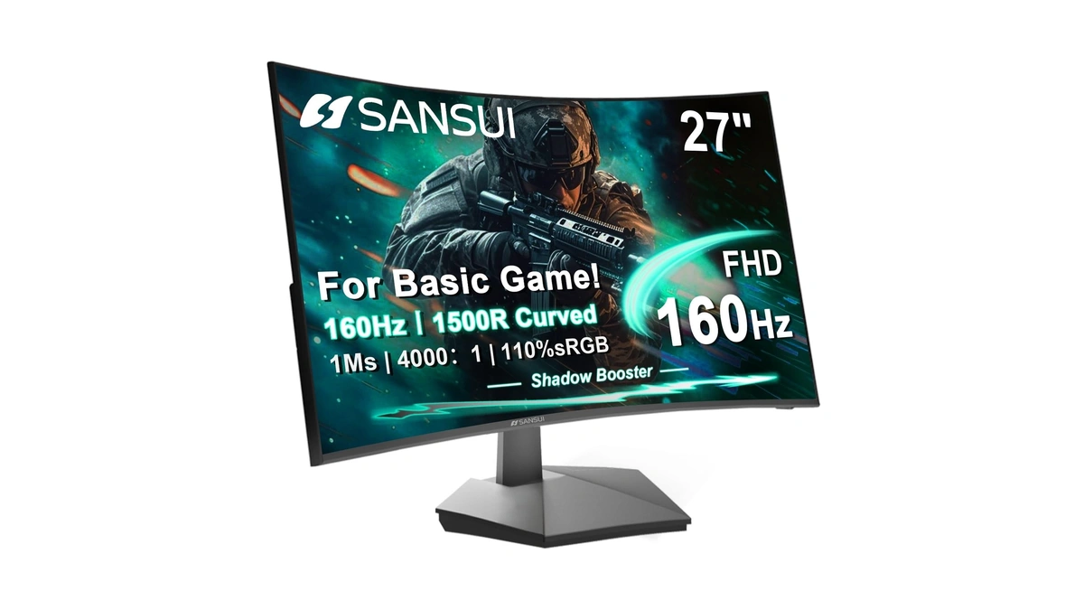 Sansui 27 Inch Curved Gaming Monitor, 160hz 144hz Fhd 1080p,