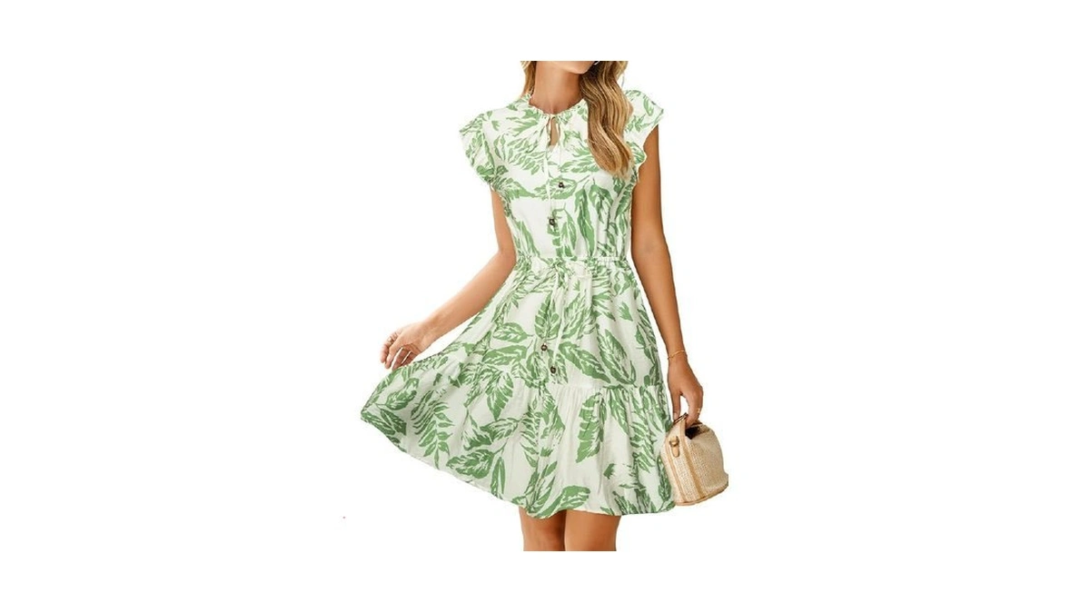 Simplee Womens Summer Dress 2026 Short Sleeve V Neck Ruffle