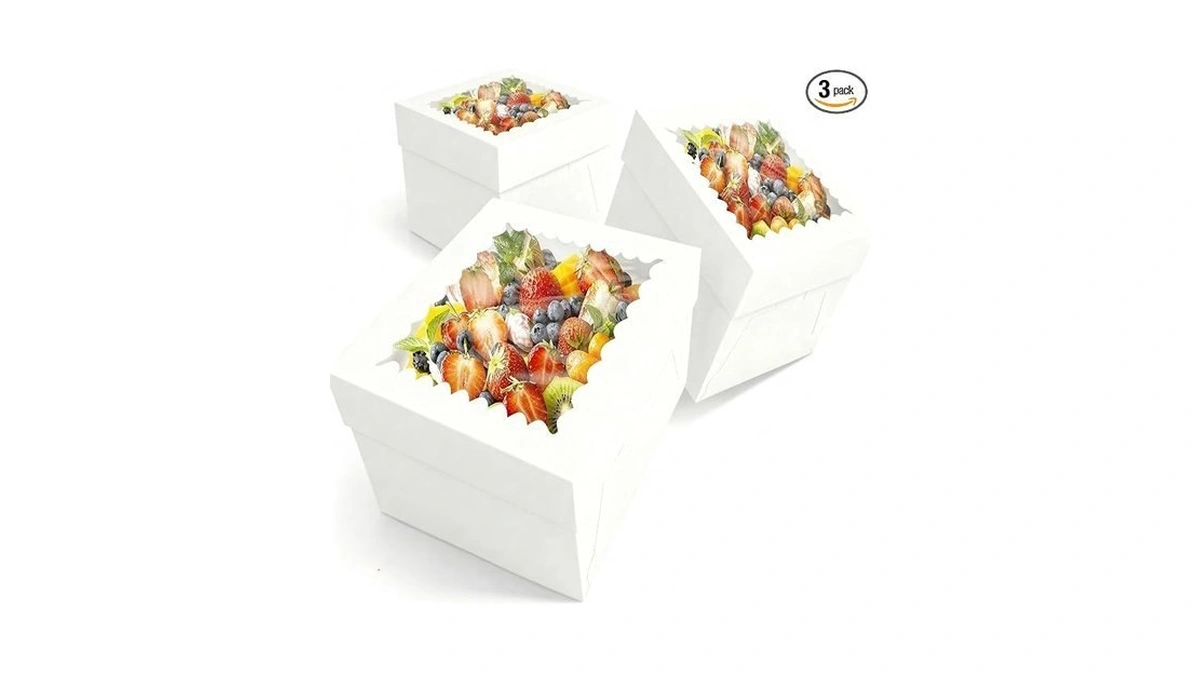 Kviceo 3 Pack 10x10x8 Inch White Cake Boxes With Window