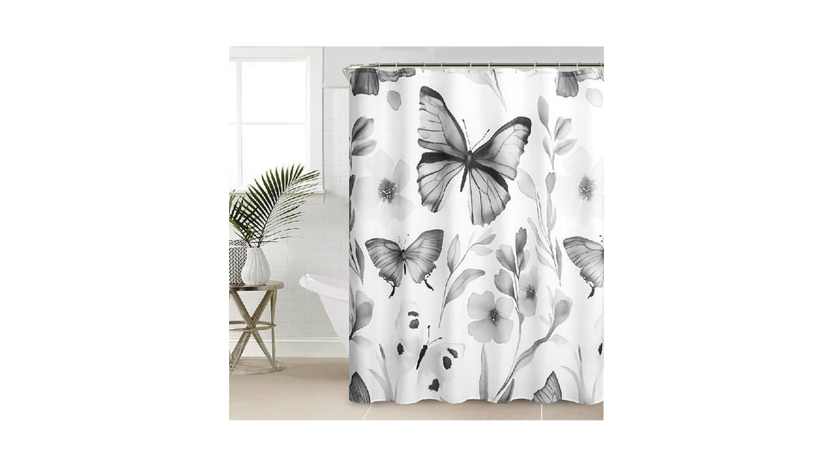 Jovuais Shower Curtain Grey Butterfly Shower Curtains Set For Bathroom