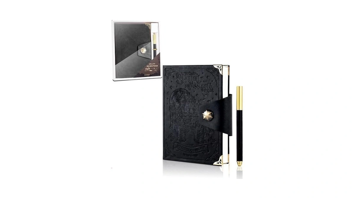 Cagie Black Leather Journal With Pen, 100 Gsm Lined Pages,