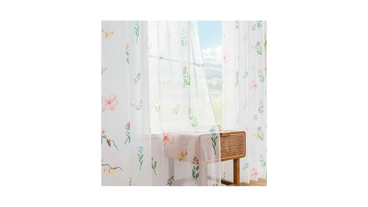Youleyar Floral Sheer Curtains For Living Room 84 Inches Long