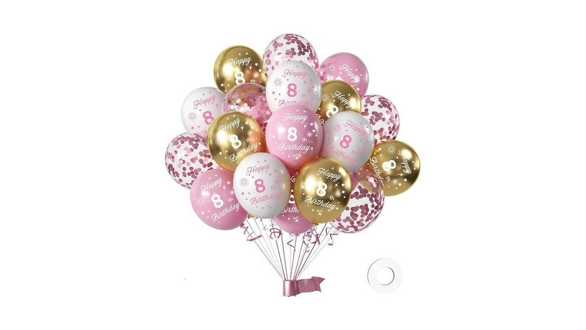 Twicejies 16pcs Confetti Pink Gold For Girls 8th Birthday Party