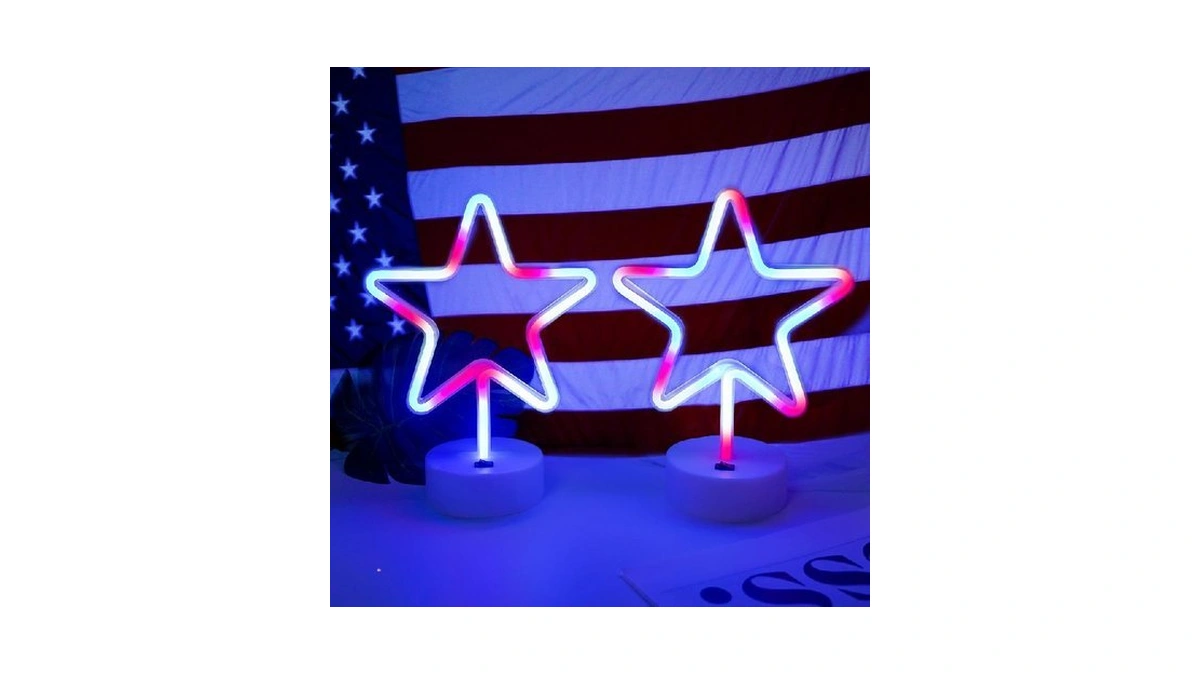 4th Of July Decorations 250th Anniversary, 2pcs Patriotic Star Neon