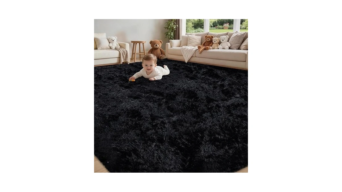 Xafir 5x7 Area Rug For Living Room,black Fluffy Shag Non-slip