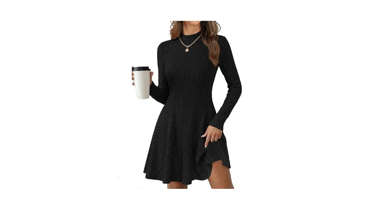 Kirundo Womens Mock Neck Ribbed Knit Fall Sweater Dress(black, Xxl)