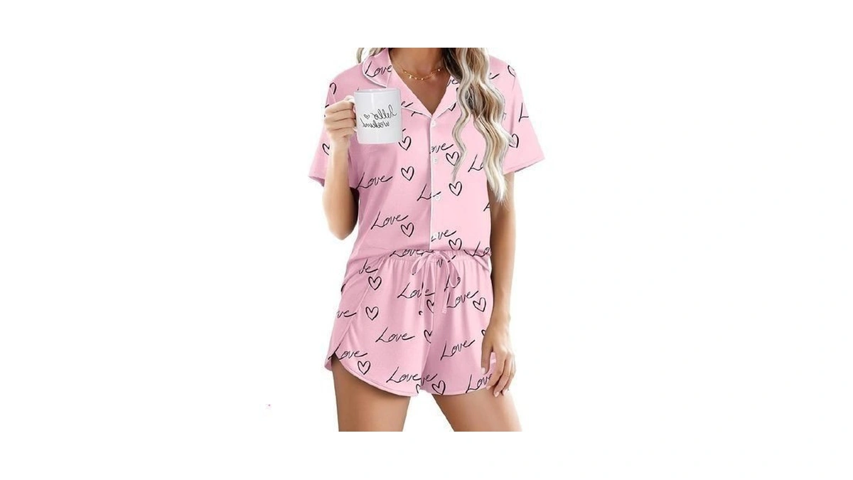 Ekouaer Pajamas For Women Set Button Up Short Sleeve Pjs