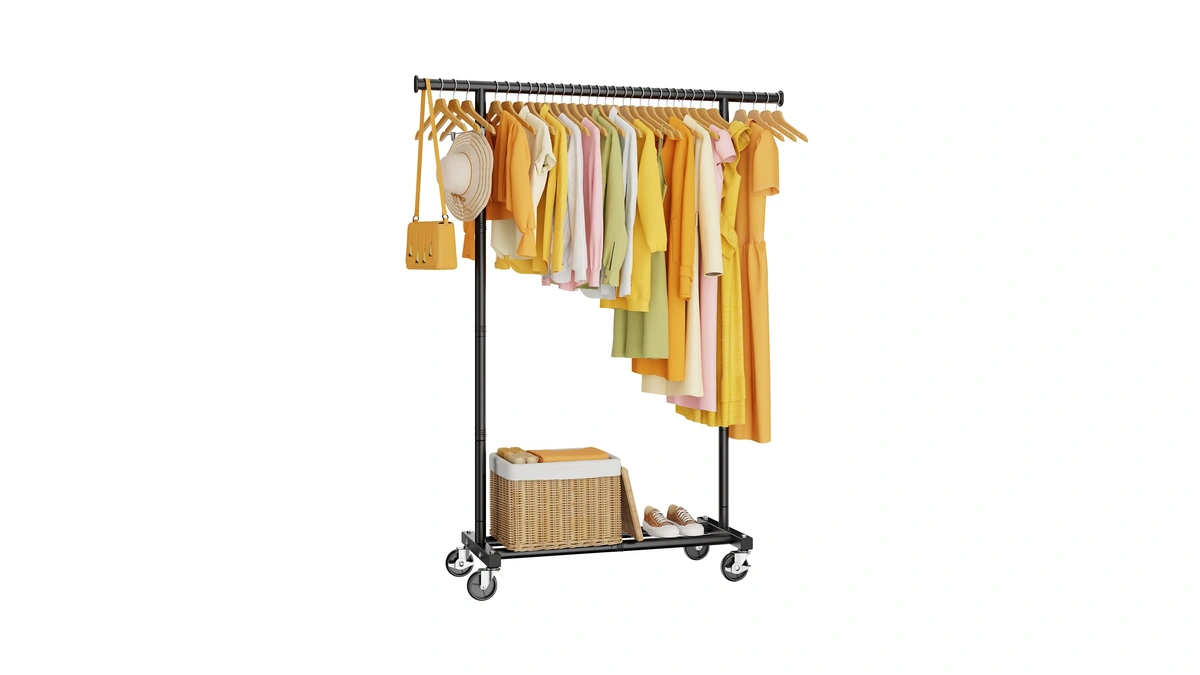 Hyseyy Clothes Rack, Clothing Rack For Hanging Clothes, Rolling Garment