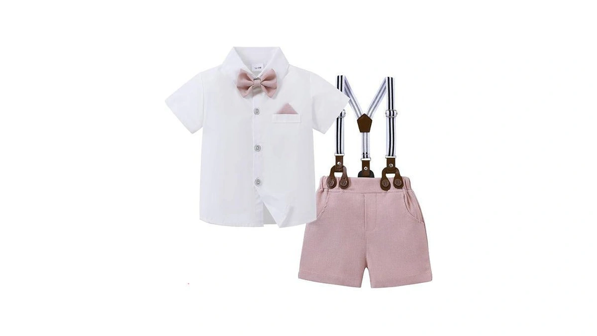 Disaur Baby Boy Wedding Outfit 5t Beige Short Sleeve Shirt