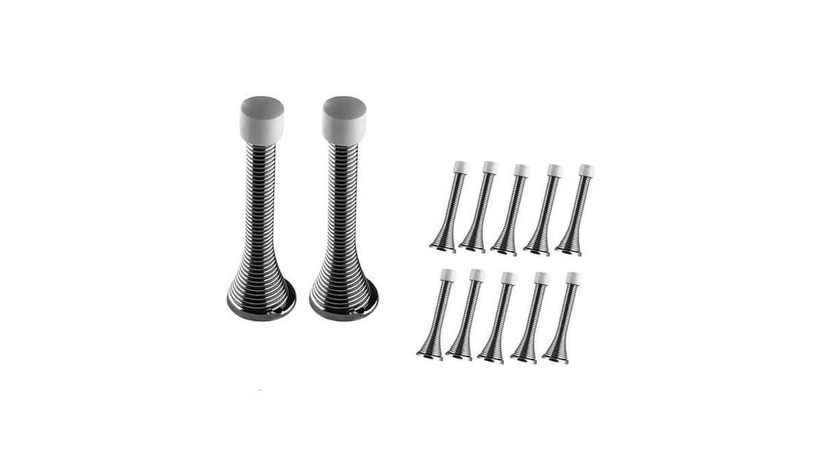 Qcaa Flexible Spring Door Stop Bumper, 3-1/8", Steel, Brush Nickel,