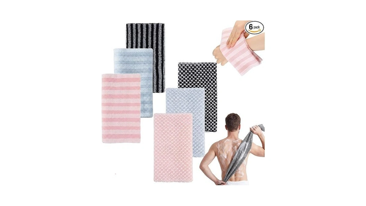 Chicplaid 6 Pcs Exfoliating Shower Towel For Men And Women,