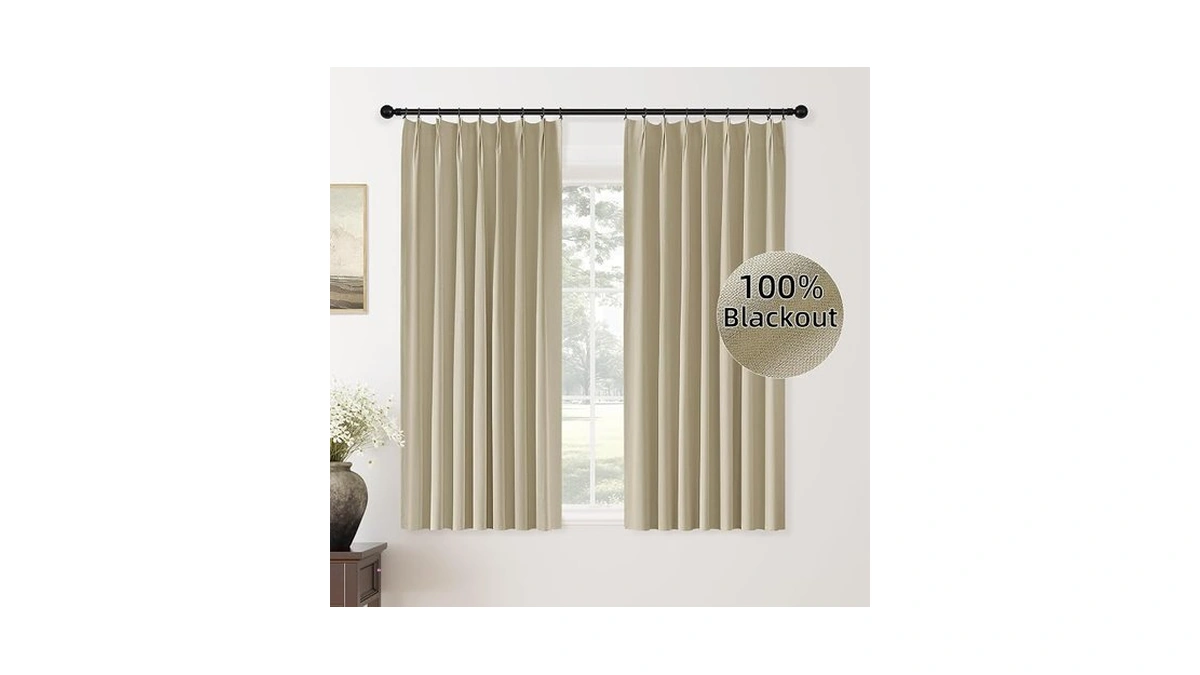 Chrisdowa Greyish Beige Pinch Pleated Blackout Curtains 63 Inches Long