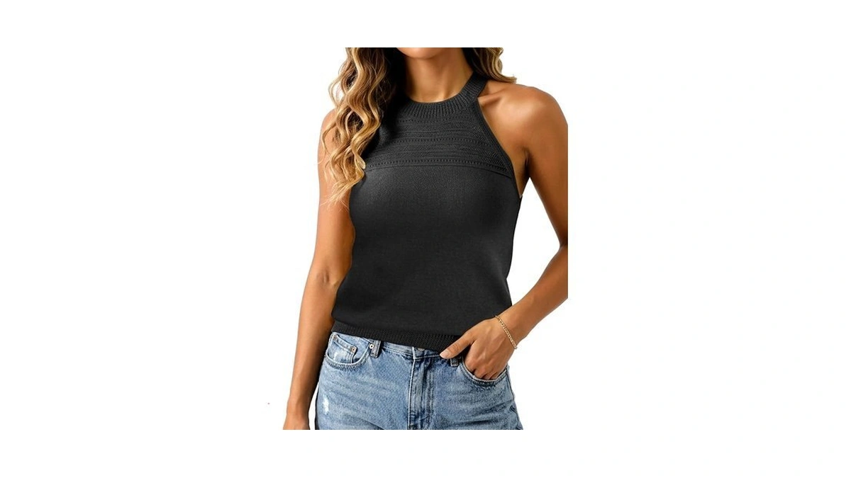 Jatebi Womens Summer Sweater Tank Eyelet Top Sleeveless Vest Casual