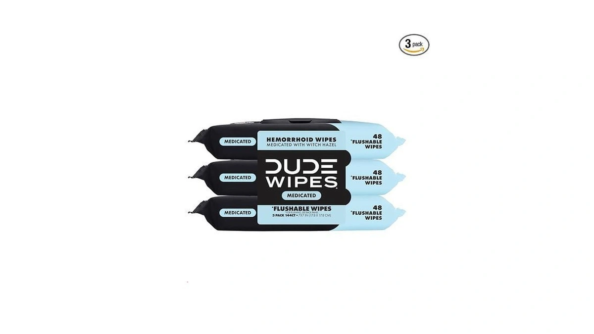Dude Wipes Medicated Hemorrhoid Flushable Wipes, Witch Hazel, 144 Count
