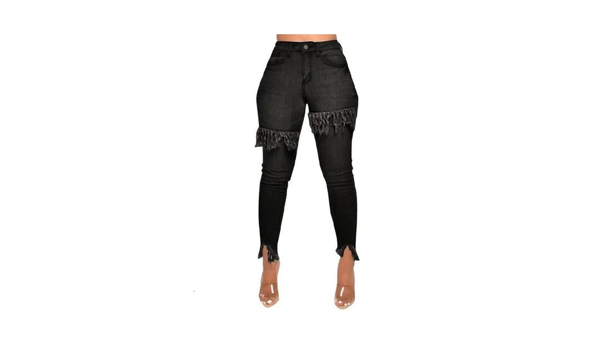 Fairbeauty Women's Skinny Stretch Jeans Frayed Raw Hem Slim Fit
