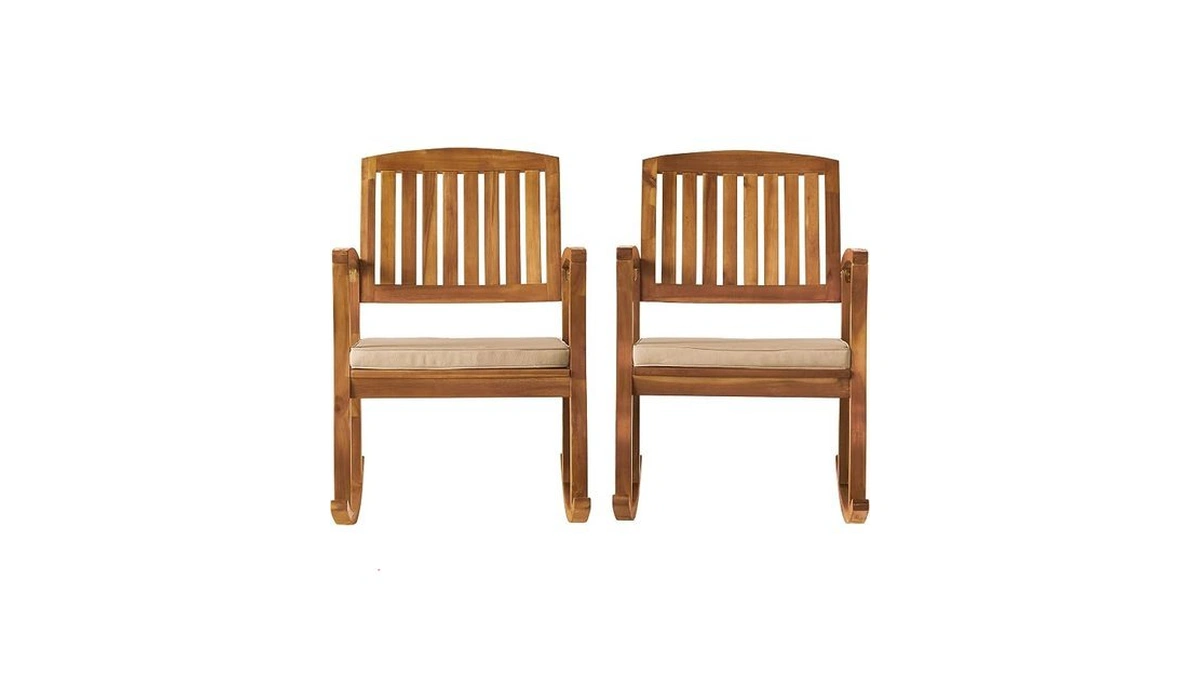 Christopher Knight Home Selma Acacia Rocking Chairs With Cushions, 2-pcs