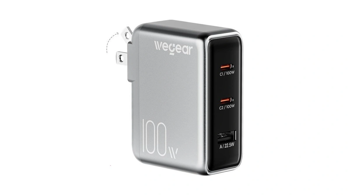 Wegear 100w Gan Usb C Charger Block, 3-port Slim Foldable