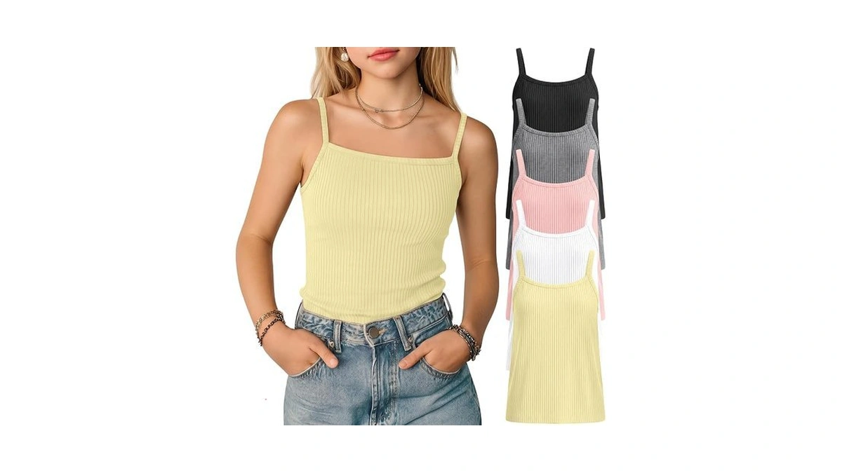 Mumucove 5 Pack Girls Sleeveless Tank Tops, 5-color Set, 5-6