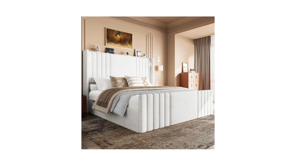 Uteeran 55" Tall Queen Size Platform Bed Frame With 2